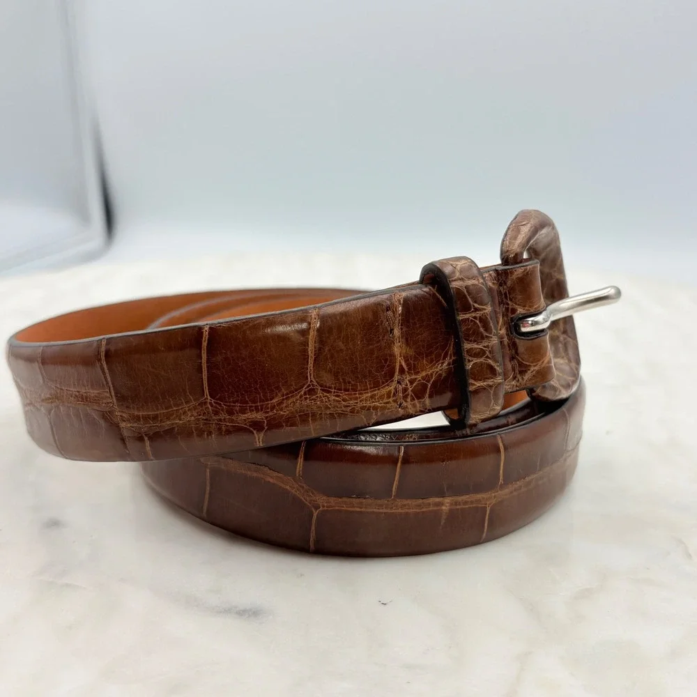 Ralph Lauren Alligator Belt Womens M Brown Italian Leather Exotic Skin Vintage